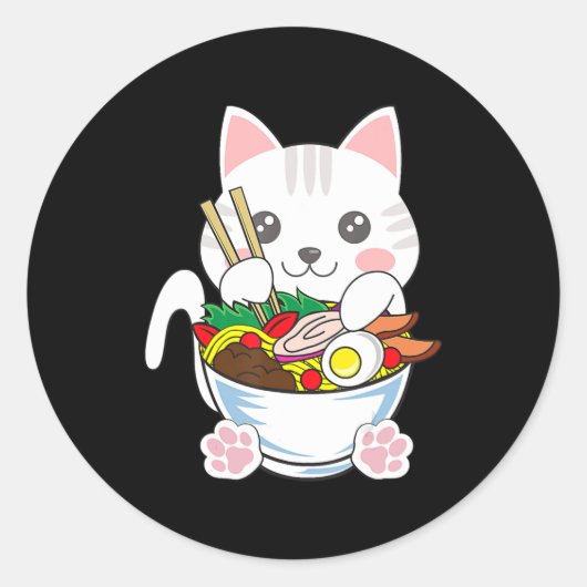 Sticker Rond Ramen Cat Anime Bowl Kawaii Neko Gir japonais (Devant)