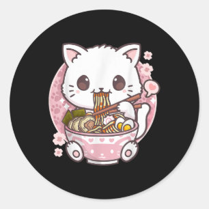 Sticker Rond Ramen Cat Kawaii Anime Ramen Cat Amoureux de les c