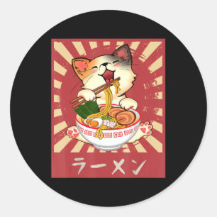 Sticker Rond Ramen Cat Neko Anime Kawaii Jeu de merles japonais