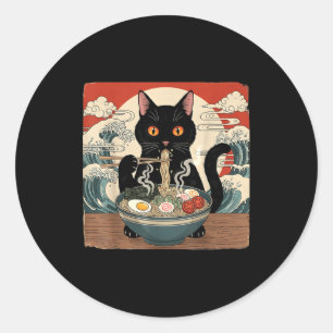 Sticker Rond Ramen chat kawaii anime nouilles japonaises vague 