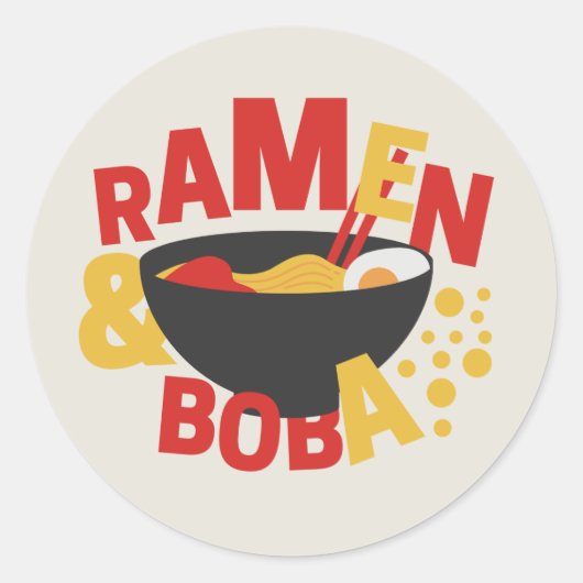 Sticker Rond Ramen et Boba Mignons (Devant)