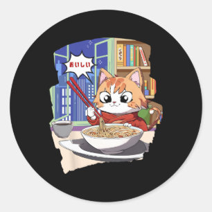 Sticker Rond Ramen Kawaii Cat Anime