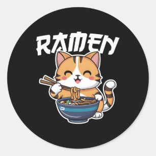 Sticker Rond Ramen Noodle Neko Chat Japonais Kawaii Manga Anime
