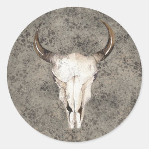 Sticker Rond  Ranch Rustique Sud-Ouest Crâne Marron Tacheté