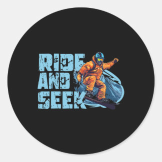 Sticker Rond Randonnée Et Recherche Snowboard Sports D'Hiver Sn