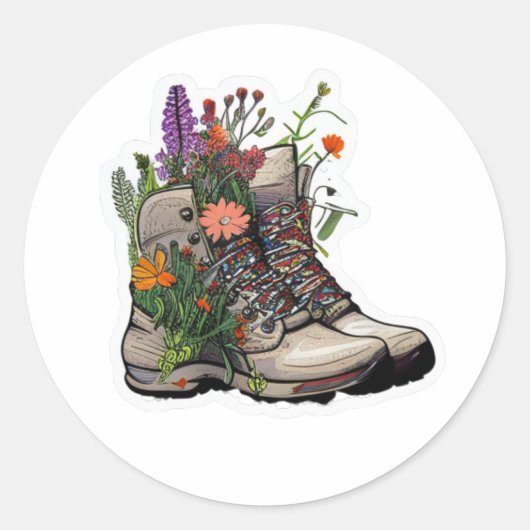 Sticker Rond Randonnée fleur sauvage Boot : Explorez la nature  (Devant)