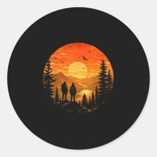 Sticker Rond Randonneurs coucher de soleil lac de montagne rand