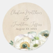 Sticker Rond Ranunculus blanc aquarelle rustique (Devant)