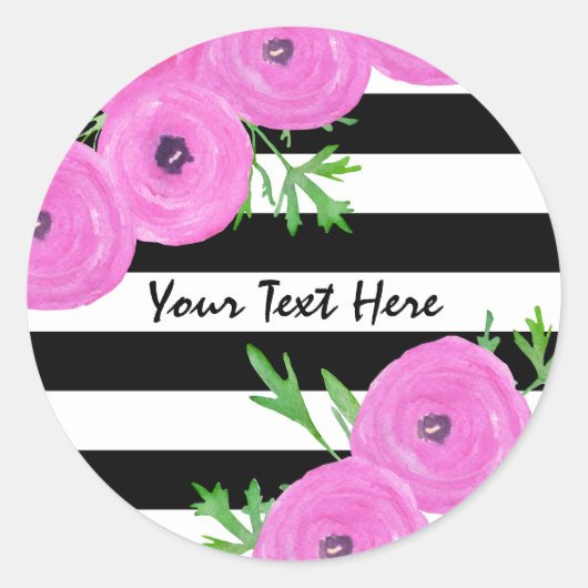 Sticker Rond Ranunculus floral noir blanc (Devant)