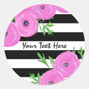 Sticker Rond Ranunculus floral noir blanc