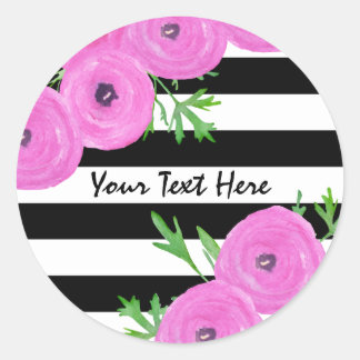 Sticker Rond Ranunculus floral noir blanc