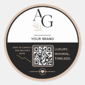 Sticker Rond Rappel de rendez-vous QR Code Luxe Noir Beige (Devant)