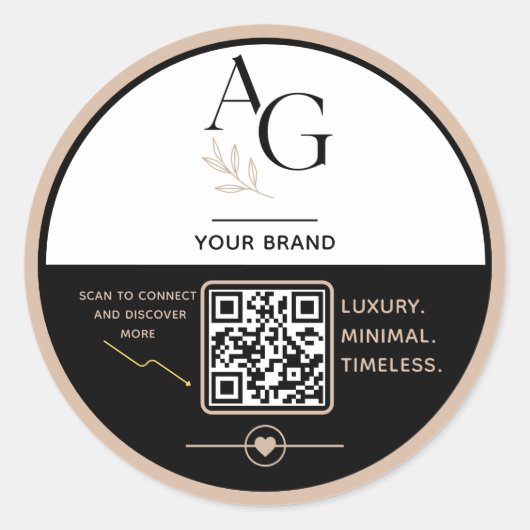 Sticker Rond Rappel de rendez-vous QR Code Luxe Noir Beige (Devant)