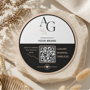 Sticker Rond Rappel de rendez-vous QR Code Luxe Noir Beige