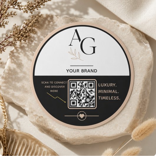 Sticker Rond Rappel de rendez-vous QR Code Luxe Noir Beige