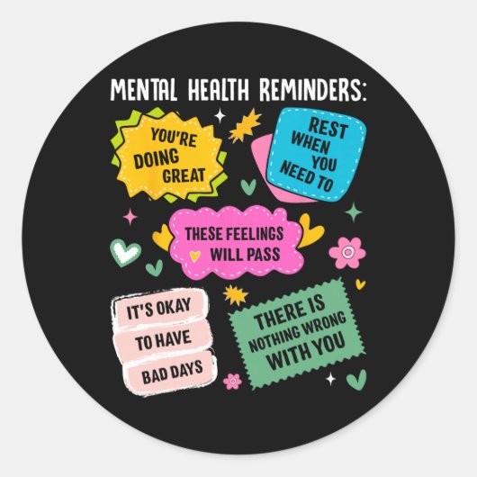 Sticker Rond Rappels de santé mentale (Devant)