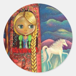 Sticker Rond Rapunzel et l'autocollant de licorne
