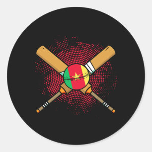 Sticker Rond Raquette de cricket camerounaise et ll drapeau du