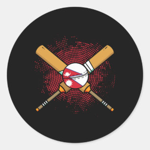 Sticker Rond Raquette de cricket népalaise et ll drapeau du Nép