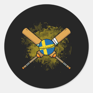 Sticker Rond Raquette de cricket suédoise et ll drapeau de la S