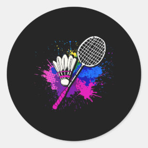 Sticker Rond Raquette de navette colorée _ Joueur Badminton