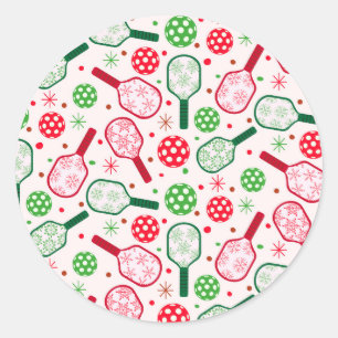 Sticker Rond Raquettes de Pickleball Rouge et Vert de Noël 