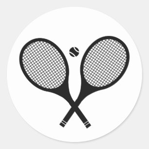 Sticker Rond Raquettes de tennis minimalistes noires et blanche