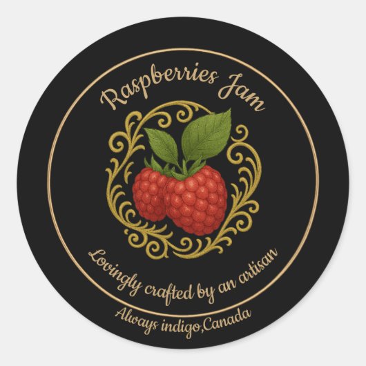 Sticker Rond Raspberry Bliss – Artisan Jam Label (Devant)