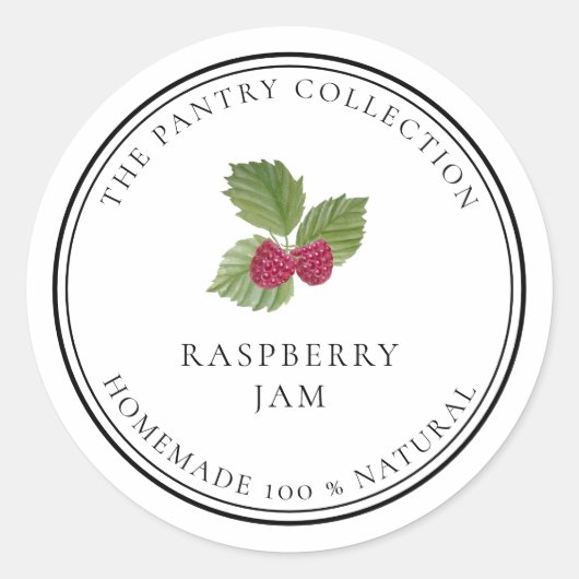 Sticker Rond RASPBERRY Jam Étiquettes, Jar Étiquettes, Pantry É (Devant)