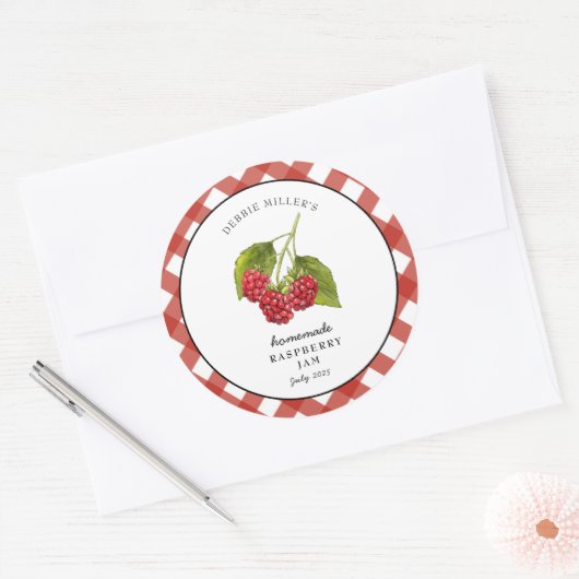 Sticker Rond Raspberry Jam Gingham Jar (Enveloppe)