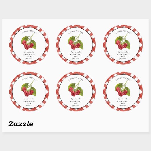Sticker Rond Raspberry Jam Gingham Jar (Feuille)