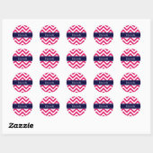 Sticker Rond Raspberry Lg Chevron Marine Nom bleu Monogramme (Feuille)