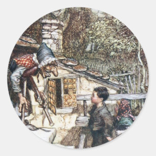Sticker Rond Rassemblement de Hansel et de Grethel la sorcière