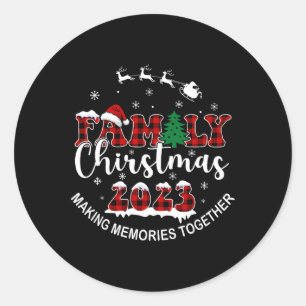 Sticker Rond Rassembler les souvenirs Buffalo Plaid Family Chri