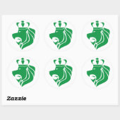 Sticker Rond Rasta Reggae Crowned Lion Green (Feuille)