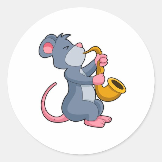 Sticker Rond Rat à Musique avec Saxophone (Devant)