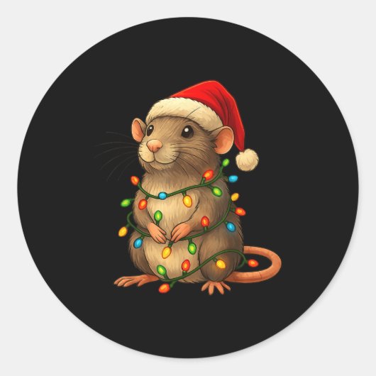 Sticker Rond Rat Christmas Pajama Funny Xmas Lights Animals Lov (Devant)