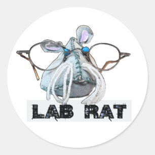 Sticker Rond Rat de laboratoire Lab Rat avec grand lunettes Mou