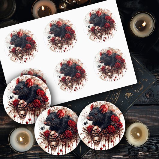 Sticker Rond Rat gothique avec Rose