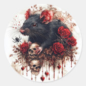 Sticker Rond Rat gothique avec Rose (Devant)