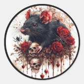 Sticker Rond Rat gothique avec Rose et noir (Devant)