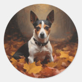 Sticker Rond Rat Terrier à l'automne Feuilles automne Inspire (Devant)