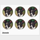 Sticker Rond Rat Terrier Chien en robe de fête St. Patrick (Feuille)