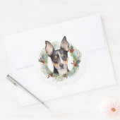 Sticker Rond Rat Terrier Fête de Noël Wreath Pup (Enveloppe)