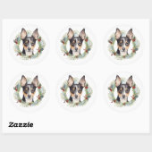 Sticker Rond Rat Terrier Fête de Noël Wreath Pup (Feuille)