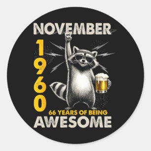 Sticker Rond Raton laveur 66e anniversaire novembre 1960 Vintag