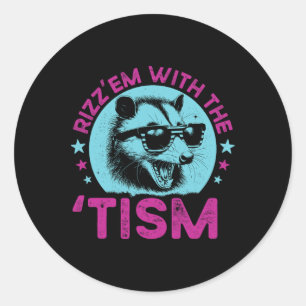 Sticker Rond Raton laveur autiste Blague drôle Rizz les avec le