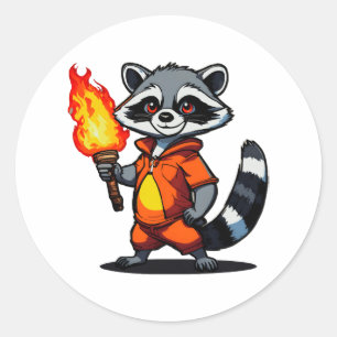 Sticker Rond Raton laveur avec torche