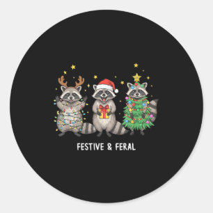 Sticker Rond Raton laveur de Noël drôle - Sauvage mais festif