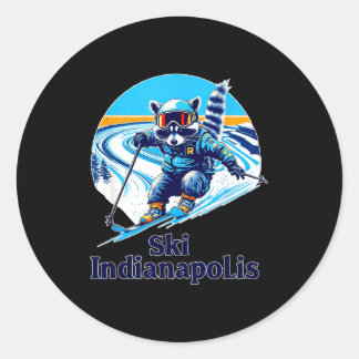 Sticker Rond Raton laveur de style rétro skiant à indianapolis